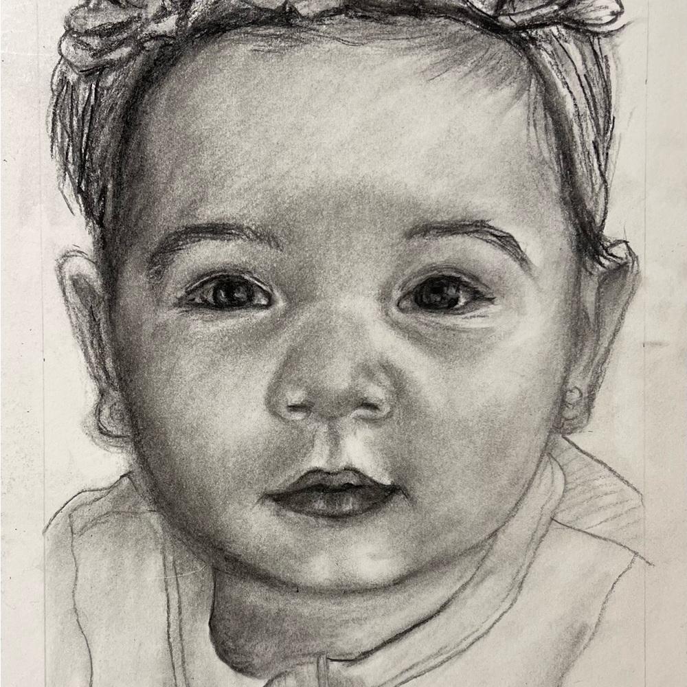 Custom Charcoal Baby Portrait Art Sample Only Shown
